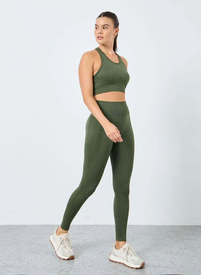 ستايلي Styli Seamless Jacquard Sports Bra and Leggings Set
