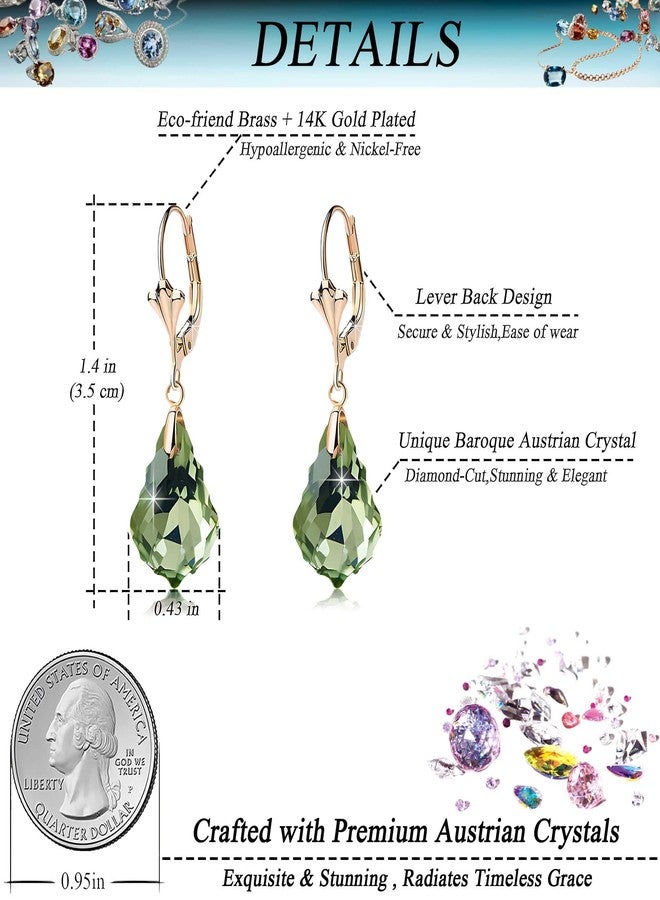 EVEVIC Austrian Crystal Baroque Drop Leverback Earrings for Women Fashion 14K Gold Plated Hypoallergenic Jewelry (Green) - Image 4