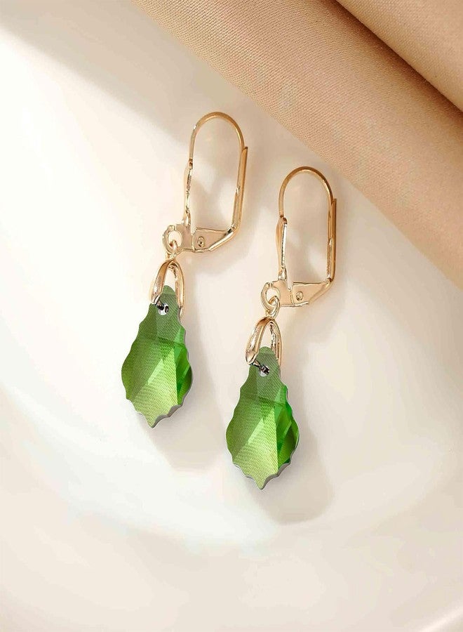 EVEVIC Austrian Crystal Baroque Drop Leverback Earrings for Women Fashion 14K Gold Plated Hypoallergenic Jewelry (Green) - Image 5