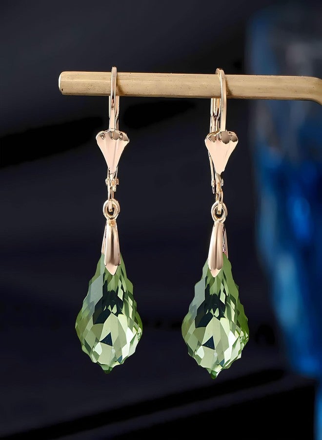EVEVIC Austrian Crystal Baroque Drop Leverback Earrings for Women Fashion 14K Gold Plated Hypoallergenic Jewelry (Green) - Image 3