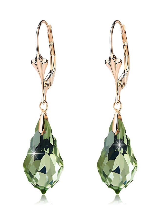 EVEVIC Austrian Crystal Baroque Drop Leverback Earrings for Women Fashion 14K Gold Plated Hypoallergenic Jewelry (Green) - Image 1