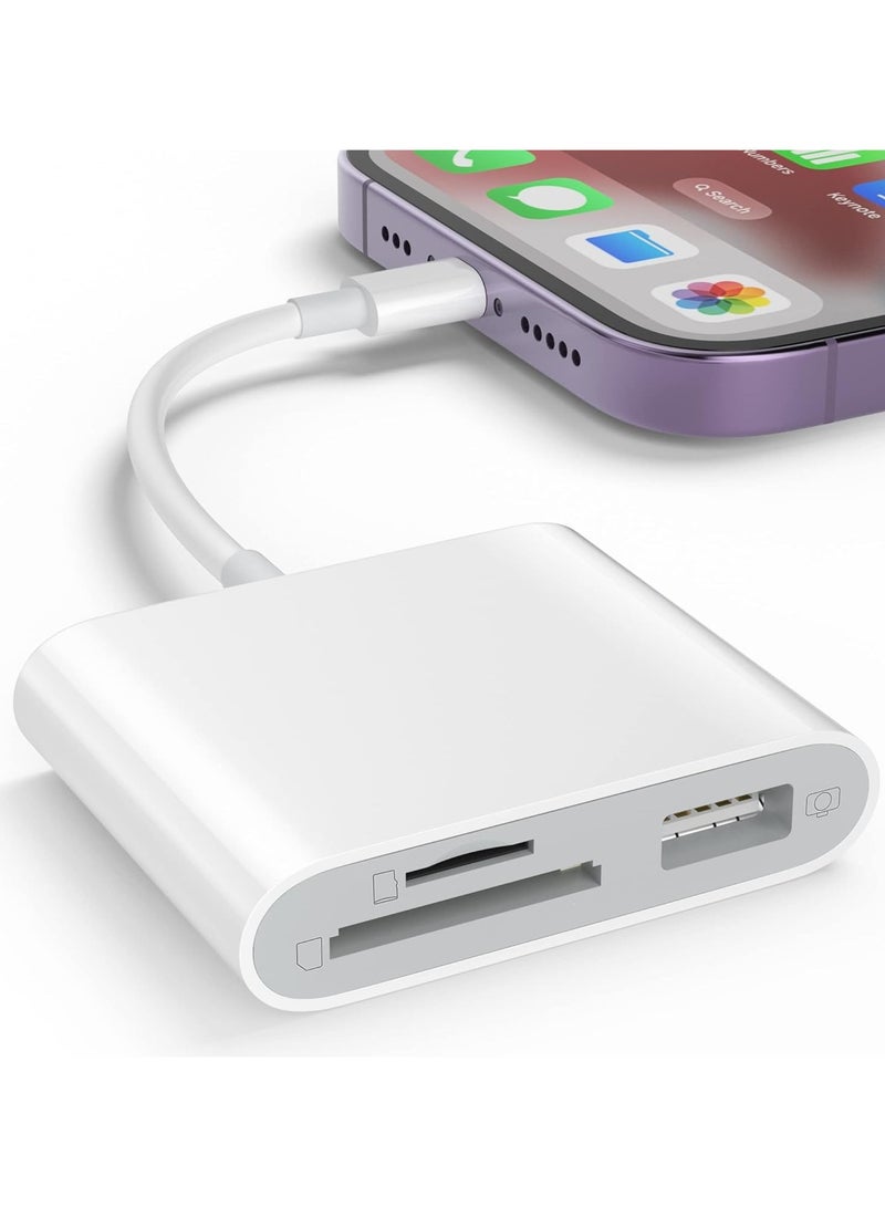 قارئ بطاقات SD لأجهزة iPhone، قارئ بطاقات الذاكرة مع محول كاميرا بمنفذ USB يعمل بالتوصيل والتشغيل، عارض كاميرا الصيد والألعاب، يدعم بطاقات SD وTF ومحول بطاقات MicroSD لأجهزة iPad، لا حاجة لتطبيق. - Image 1