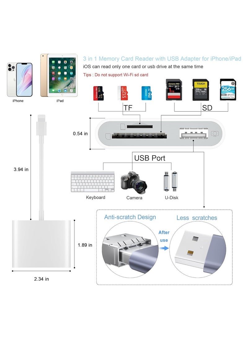 قارئ بطاقات SD لأجهزة iPhone، قارئ بطاقات الذاكرة مع محول كاميرا بمنفذ USB يعمل بالتوصيل والتشغيل، عارض كاميرا الصيد والألعاب، يدعم بطاقات SD وTF ومحول بطاقات MicroSD لأجهزة iPad، لا حاجة لتطبيق. - Image 2