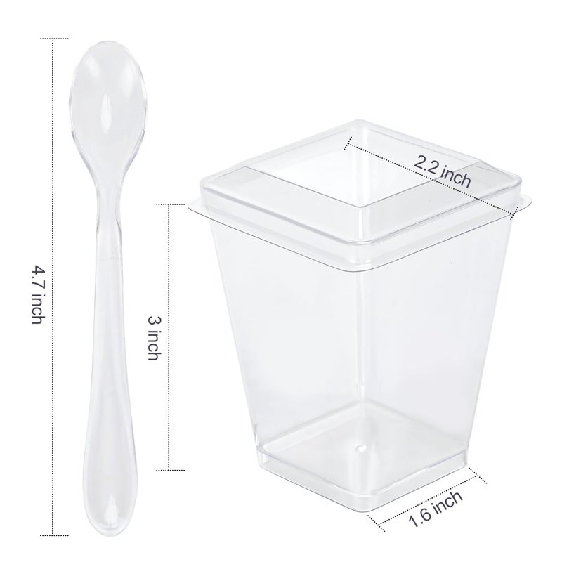 EASERCY 50 Pack 5 oz Plastic Dessert Cups with Lids, Yogurt Parfait/Appetizer Cup with Lids for Party, Mini Dessert Cups with Spoons Dessert Shooter Cups for Pudding, Fruit and Ice Cream - Image 2