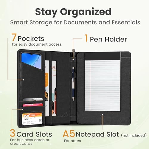 KHOMO Universal Padfolio Case – Tablet Portfolio Organizer with Notepad Holder – Compatible with iPad 10th 11th Gen, iPad Pro 11, iPad 7 8 9 10.2 10.9 and 9.7 inches - Image 3