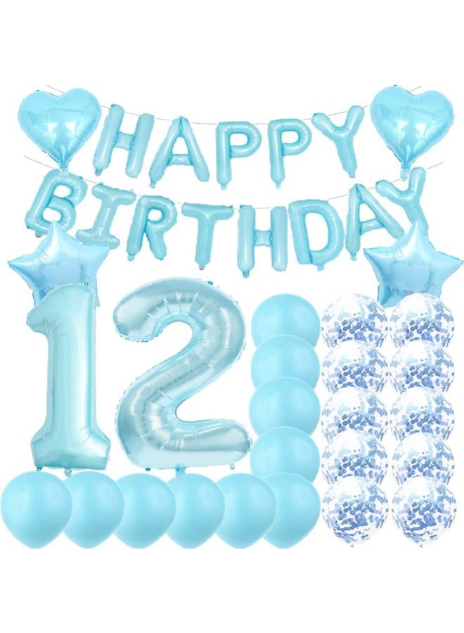 ZSNWGZ Sweet 12th Birthday Decorations Party Supplies,Blue Number 12 Balloons,12th Foil Mylar Balloons Latex Balloon Decoration,Great 12th Birthday Gifts for Girls,Women,Men,Photo Props - Image 1