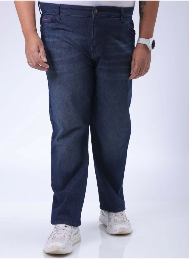 HARDSODA Men Plus Size Vintage Straight Fit Solid Mid-Rise Stretchable Jeans