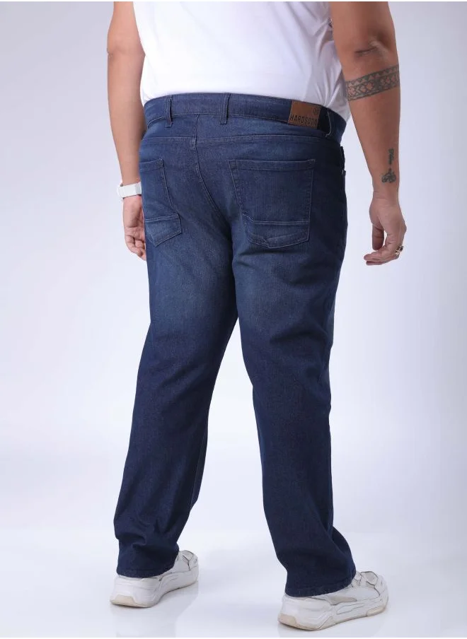 HARDSODA Men Plus Size Vintage Straight Fit Solid Mid-Rise Stretchable Jeans