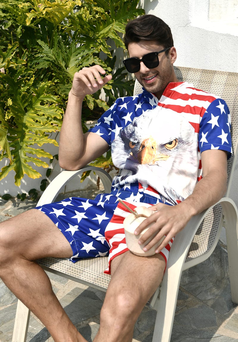 RAISEVERN Men's Rompers Male Zipper Jumpsuit Shorts Flag Independence Day 4th of July One Piece Romper Slim Fit Bro Short Sleeve Shirt Outfits - Image 4