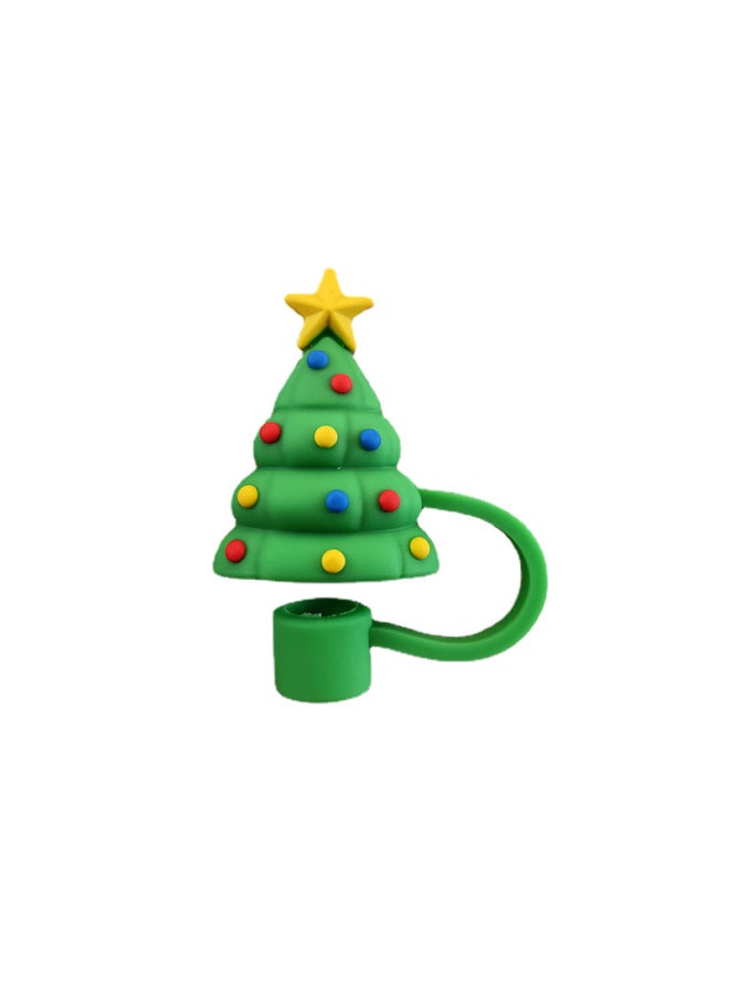 Cartoon Soft Silicone Dustproof Straw Cap Straw Plug Glass Cup Accessories 8mm Diameter-Color: Tree-Specifications:1 Bag (without Straw) - Image 1