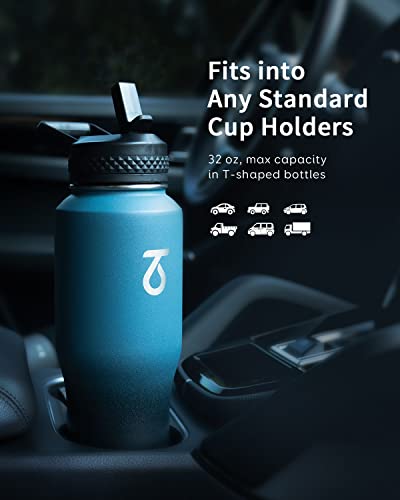 Trebo 32oz Insulated Water Bottle that Fits in Cup Holder, Stainless Steel Double Wall Tumbler Flask Bottles with Paracord Handle, with Straw Spout Lids, Keep Cold for 48 Hrs/Hot 24 Hrs,Indigo/Black - Image 2