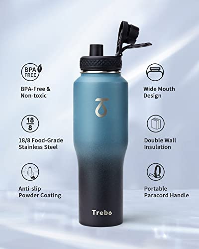 Trebo 32oz Insulated Water Bottle that Fits in Cup Holder, Stainless Steel Double Wall Tumbler Flask Bottles with Paracord Handle, with Straw Spout Lids, Keep Cold for 48 Hrs/Hot 24 Hrs,Indigo/Black - Image 5