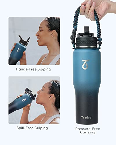 Trebo 32oz Insulated Water Bottle that Fits in Cup Holder, Stainless Steel Double Wall Tumbler Flask Bottles with Paracord Handle, with Straw Spout Lids, Keep Cold for 48 Hrs/Hot 24 Hrs,Indigo/Black - Image 4