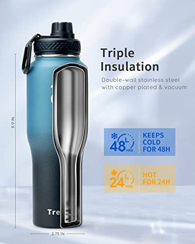 Trebo 32oz Insulated Water Bottle that Fits in Cup Holder, Stainless Steel Double Wall Tumbler Flask Bottles with Paracord Handle, with Straw Spout Lids, Keep Cold for 48 Hrs/Hot 24 Hrs,Indigo/Black - Image 3