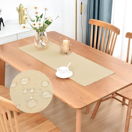 Nacuci Farmhouse Rustic Table Runner Beige Faux Linen Table Runners Water Resistant Short Table Runner 36 inches for Living Room Dresser Bedroom Kitchen Dining Party 13x36 Inch - Image 1