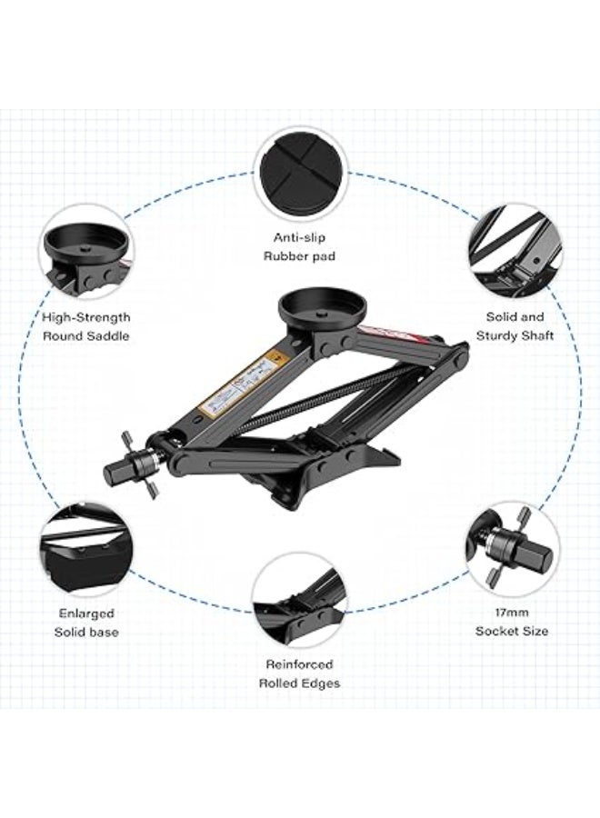 2.5-Ton Universal Scissor Car Jack - Heavy Duty Lift Jack with Rubber Pad Protector - Portable Trolley Jack Kit & Wheel Brace Wrench - Essential for Maintenance & Repair - Image 2