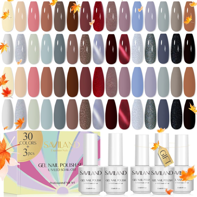 SAVILAND 33PCS Gel Nail Polish Set Classic Glitter White Soak-off U V Nail Polish with Base & Glossy Matte Top Gel French Manicure Nail Art Starter Set for Salon Home & Gifts - Image 1