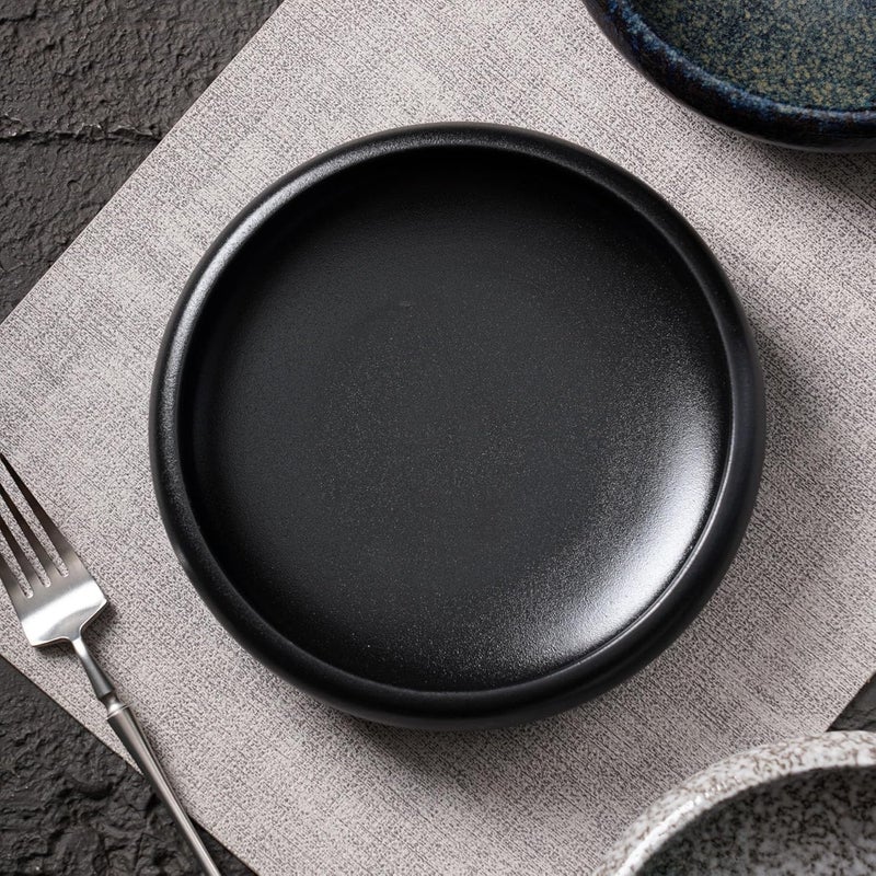 Uaral Japanese Salad PlateBlack Plates and Bowls SetStoneware Pasta Bowl Set of 28 inch20 ozTexture Matte Black - Image 2