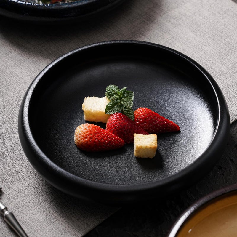 Uaral Japanese Salad PlateBlack Plates and Bowls SetStoneware Pasta Bowl Set of 28 inch20 ozTexture Matte Black - Image 3