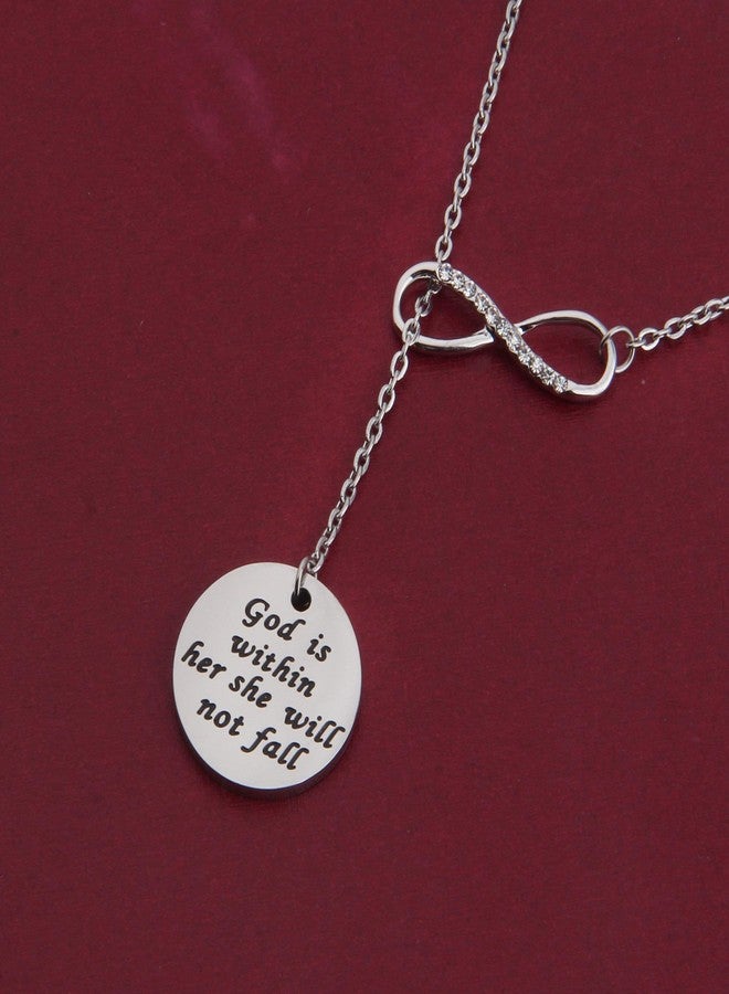 Zuo Bao Christian Necklace Psalm 46:5 God Is Within Her She Will Not Fall Necklace Bible Verse Necklace for Strong Woman (Y necklace) - Image 3