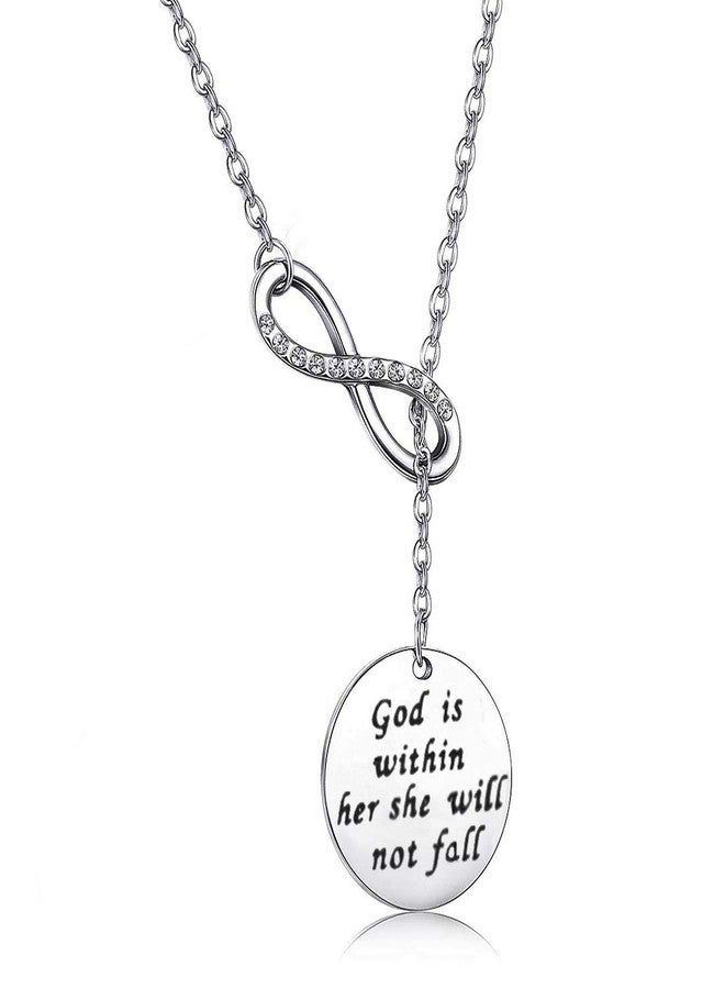Zuo Bao Christian Necklace Psalm 46:5 God Is Within Her She Will Not Fall Necklace Bible Verse Necklace for Strong Woman (Y necklace) - Image 1