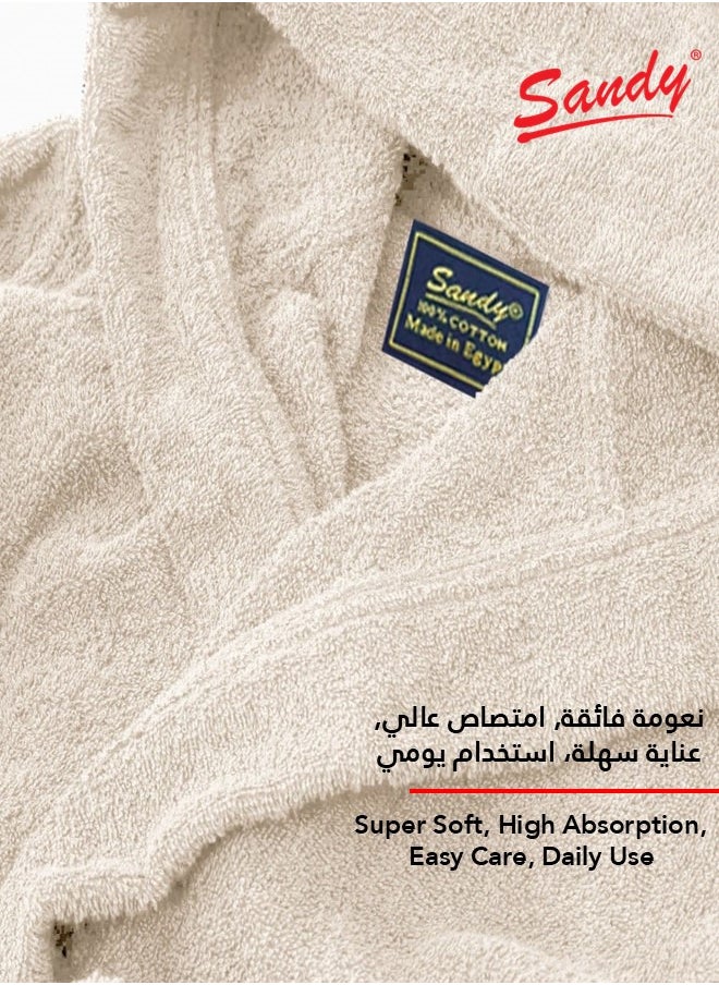 Sandy Sandy Kids Bathrobe with Hood, 100% Cotton Highly Absorbent, Unisex Plush Robe, Made in Egypt, Size S, Off White  - Image 2