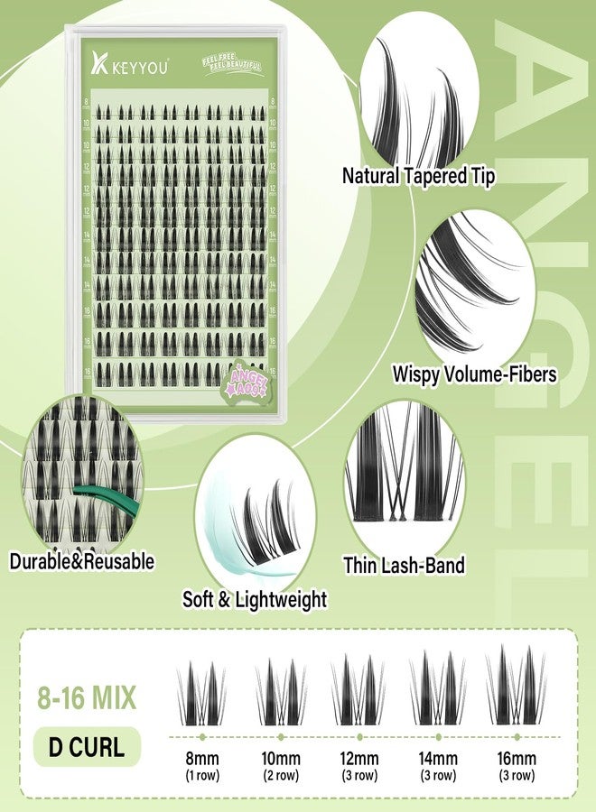 KEYYOU LASH clusters 120Pcs D Curl Angel Eyelash Extension Thick Wispy Natural Band Lash with Waterproof DIY Lash Extension at Home（Angel A09-D-8-16MIX） - Image 2