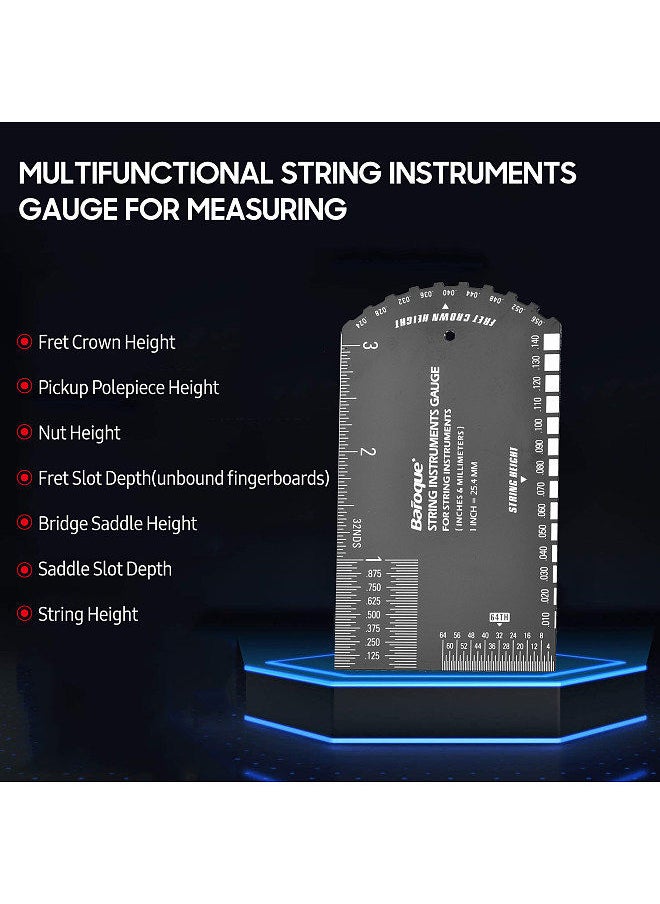 Baroque - String Instruments Gauge String Action Gauge Ruler Pocket-Size Metallic Ruler For Electric Bass And Acoustic Guitar String Height & Fret Crown Height Measurement - Image 1