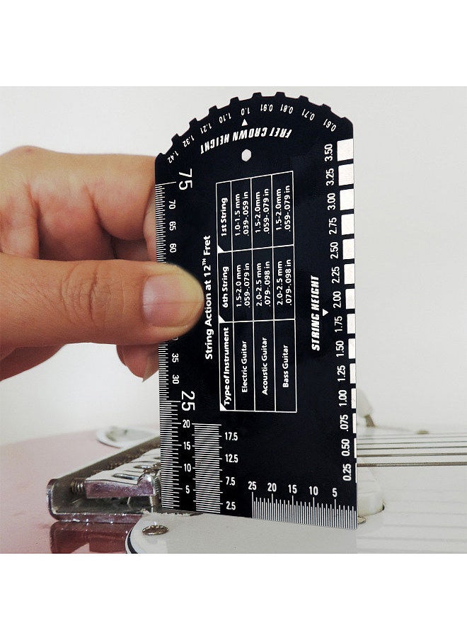 Baroque - String Instruments Gauge String Action Gauge Ruler Pocket-Size Metallic Ruler For Electric Bass And Acoustic Guitar String Height & Fret Crown Height Measurement - Image 1