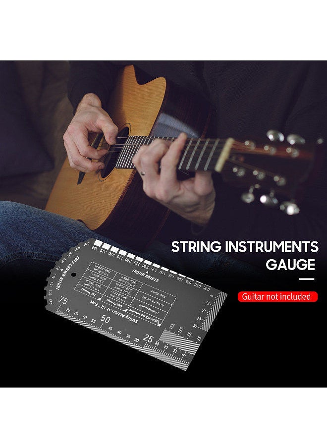 Baroque - String Instruments Gauge String Action Gauge Ruler Pocket-Size Metallic Ruler For Electric Bass And Acoustic Guitar String Height & Fret Crown Height Measurement - Image 1