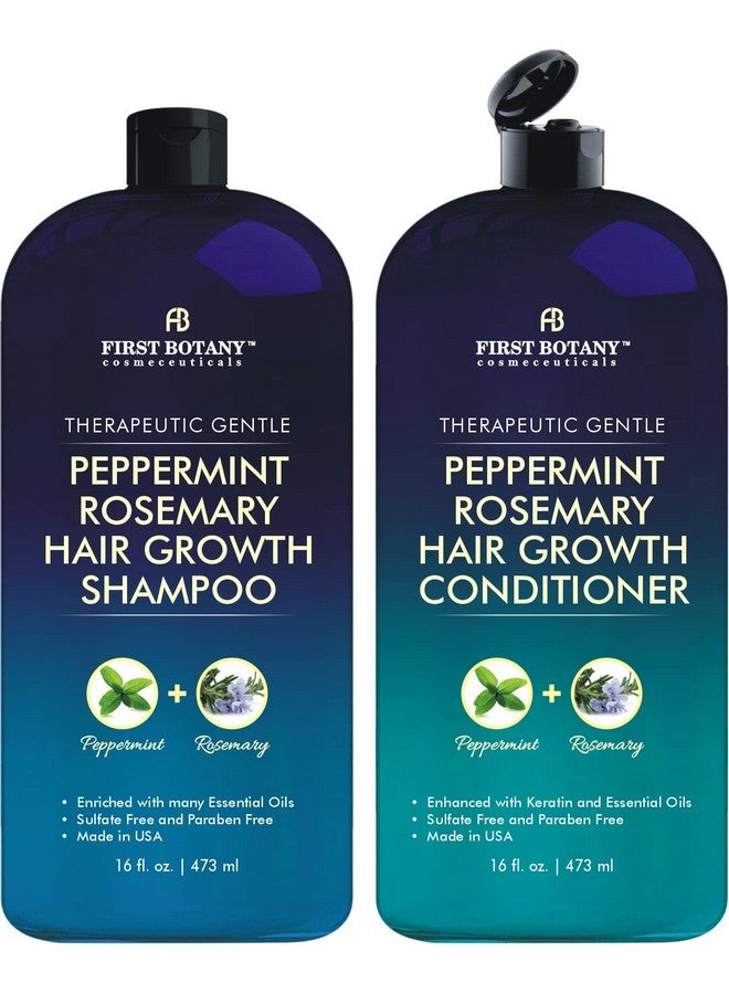 First Botany, Peppermint Rosemary Hair Regrowth and Anti Hair Loss Shampoo and Conditioner Set - Daily Hydrating, Detoxifying, Volumizing Shampoo and Fights Dandruff For Men and Women 16 fl oz x 2 - Image 1