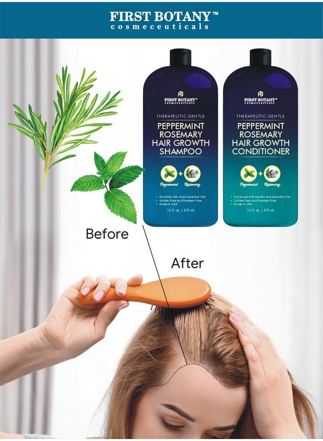 First Botany, Peppermint Rosemary Hair Regrowth and Anti Hair Loss Shampoo and Conditioner Set - Daily Hydrating, Detoxifying, Volumizing Shampoo and Fights Dandruff For Men and Women 16 fl oz x 2 - Image 2