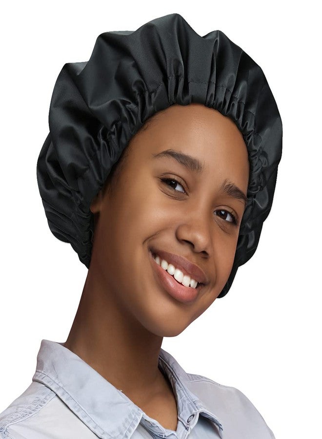 Heerf Kids Shower Cap for Girls and Boys with Curly Hair, Braids, Dreadlocks, Twists Dark Black - Image 1