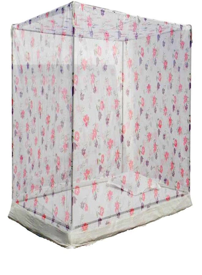 Ans Mosquito Net for Bed Floral with Cotton Border Free Air Flow (White, 4 x 6.5 ft Single Medium Bed) - Image 1
