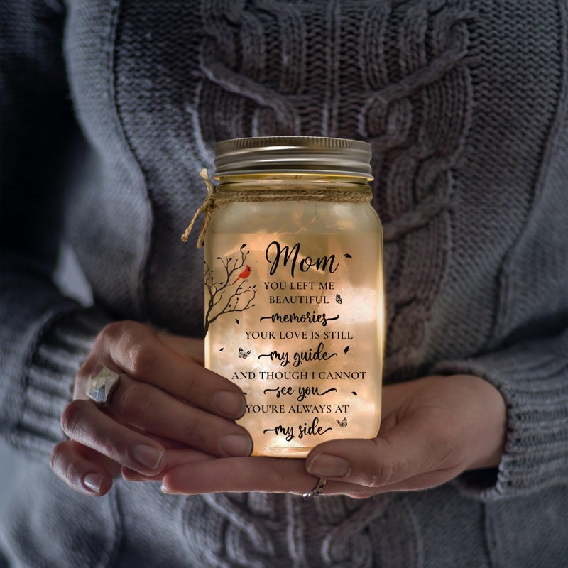 2IMT Memorial Gifts for Loss of Mom, Bereavement Gifts for Loss of Mother, Red Cardinal in Remembrance of Mom, Memory Gift Mother Passing in Loving Memory Sympathy Quotes Condolences Mason Jar Light - Image 5