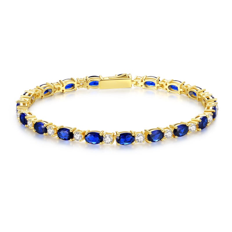 FANCIME 14K Gold Plated Sterling Silver Created Sapphire Tennis Bracelet September Birthstone Gold Bracelet Cubic Zirconia Oval Gemstone Fine Jewelry for Women 7
