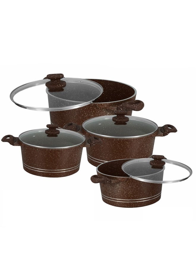 Sonex Diecast Crown King 8-Piece Cookware Set, Premium Chocolate Marble Non-Stick Coating, Sizes 3L to 12.5L, Durable Construction, Ergonomic Bakelite Handles, Even Heat Distribution, Chocolate - pzsku/Z65A7DE6B808E1F550C44Z/45/_/1725525039/4f5abca3-bec9-4647-ad30-1d9fb63c618a