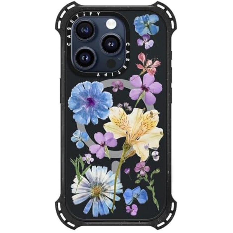 Casetify Bounce iPhone 15 Pro Case 【6X Military Grade Drop Tested / 21.3ft Drop Protection/Compatible with Magsafe】 - Pressed Floral - Triple Black - Image 2