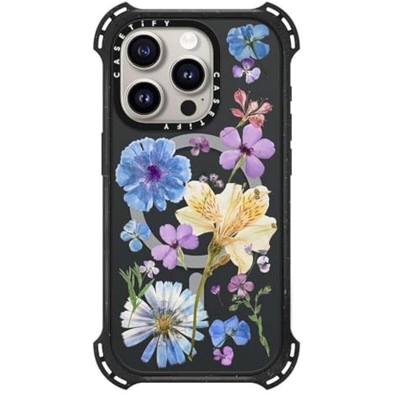 Casetify Bounce iPhone 15 Pro Case 【6X Military Grade Drop Tested / 21.3ft Drop Protection/Compatible with Magsafe】 - Pressed Floral - Triple Black - Image 1