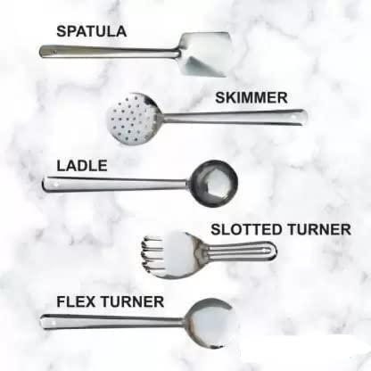SVDK Stainless Steel Cooking Utensils Set Heat Resistant Includes Spatula Ladle Skimmer Cooking Spoon for Kitchen Gadgets 5 Pcs - Image 2