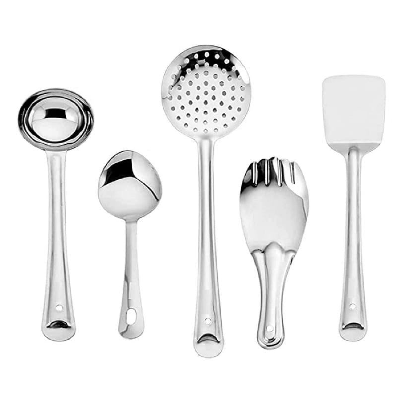 SVDK Stainless Steel Cooking Utensils Set Heat Resistant Includes Spatula Ladle Skimmer Cooking Spoon for Kitchen Gadgets 5 Pcs - Image 1