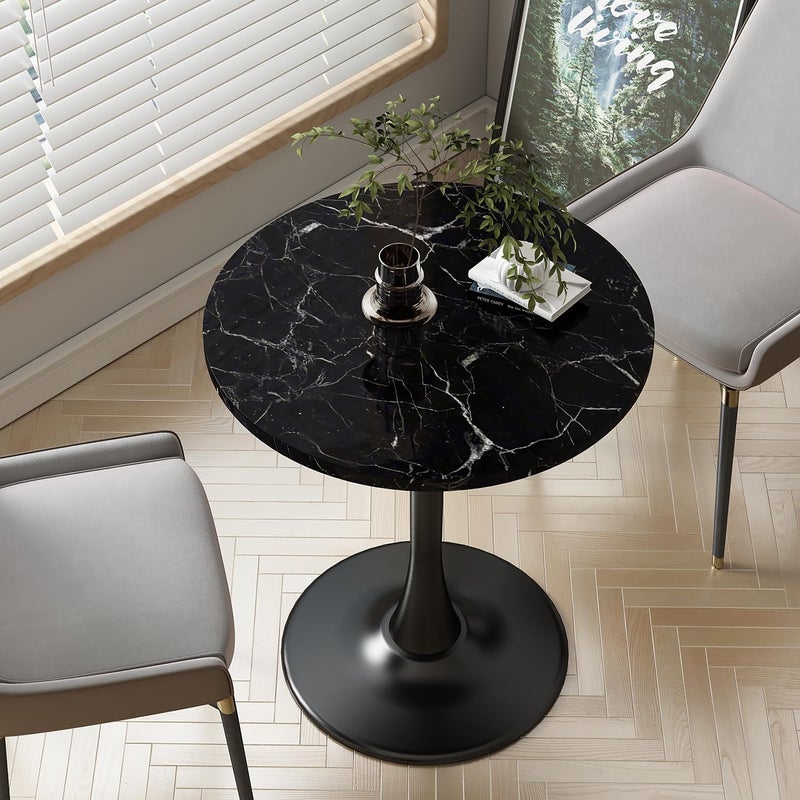 Kasinali Black Marble Round Dining Table 24" Circle Tulip Table with Thickened Tabletop & Sturdy Metal Pedestal Mid Century Modern Leisure Bistro Kitchen Tables 2 People Small Places Living Room Cafe - Image 3