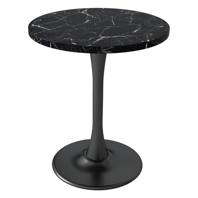 Kasinali Black Marble Round Dining Table 24" Circle Tulip Table with Thickened Tabletop & Sturdy Metal Pedestal Mid Century Modern Leisure Bistro Kitchen Tables 2 People Small Places Living Room Cafe - Image 1