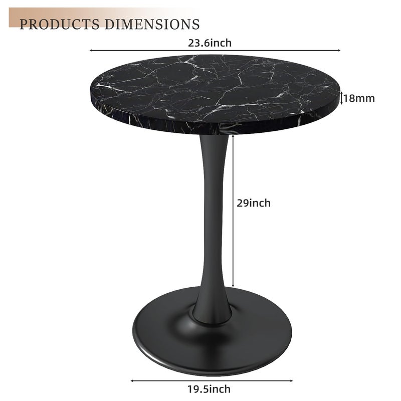 Kasinali Black Marble Round Dining Table 24" Circle Tulip Table with Thickened Tabletop & Sturdy Metal Pedestal Mid Century Modern Leisure Bistro Kitchen Tables 2 People Small Places Living Room Cafe - Image 4
