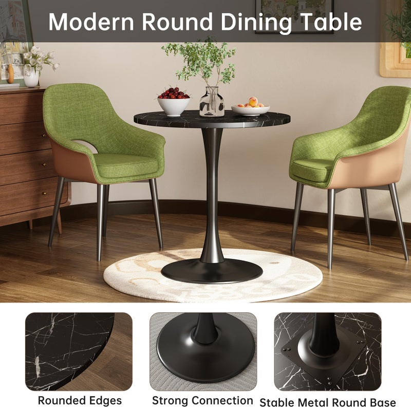 Kasinali Black Marble Round Dining Table 24" Circle Tulip Table with Thickened Tabletop & Sturdy Metal Pedestal Mid Century Modern Leisure Bistro Kitchen Tables 2 People Small Places Living Room Cafe - Image 2