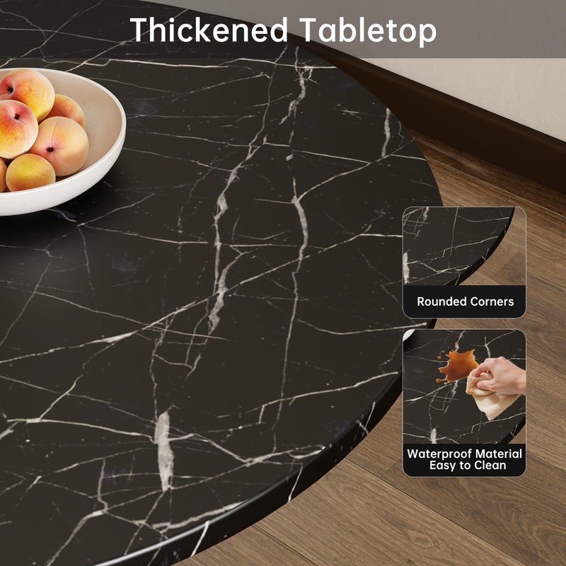 Kasinali Black Marble Round Dining Table 24" Circle Tulip Table with Thickened Tabletop & Sturdy Metal Pedestal Mid Century Modern Leisure Bistro Kitchen Tables 2 People Small Places Living Room Cafe - Image 5