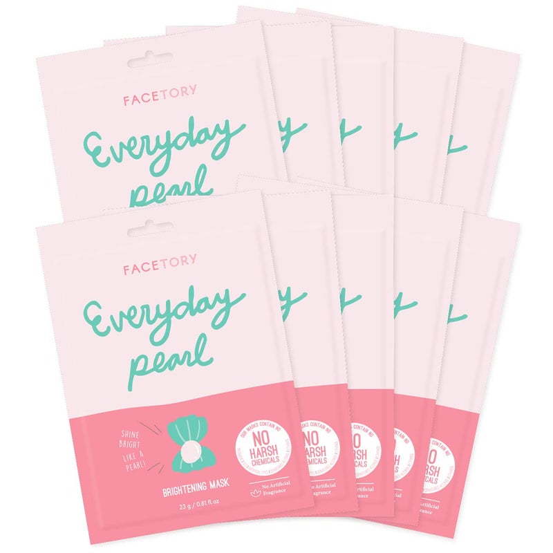 FACETORY K Beauty Face Mask Skin Care  Everyday PEARL Brightening Sheet Mask  PlantBased with Pearl Essence 10 Pack