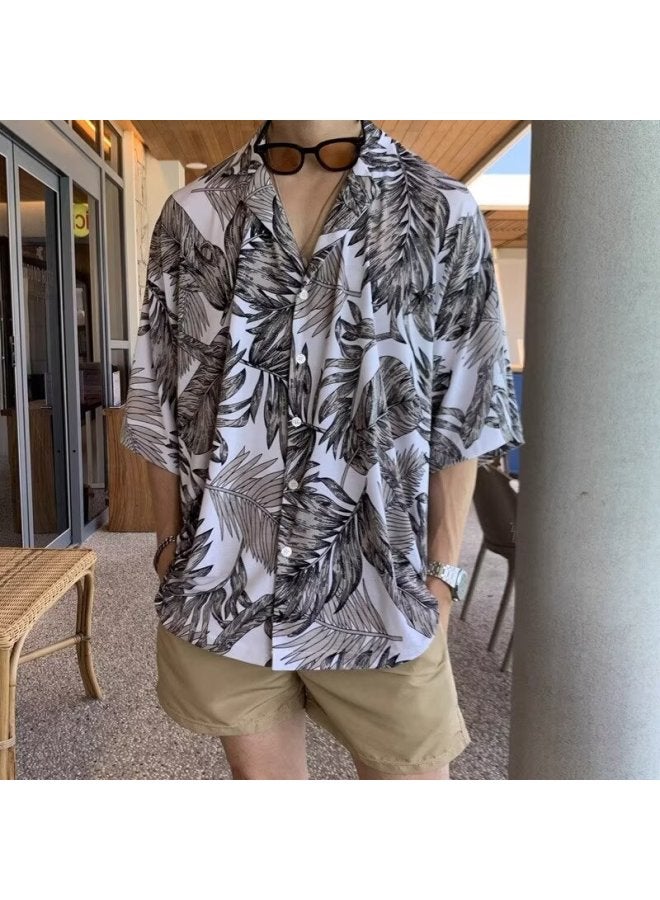 Hawaiian Flower Shirts For Men And Women, Short-sleeved Loose Beach Shirts, Vintage Hong Kong Style Retro Trendy Handsome Jackets