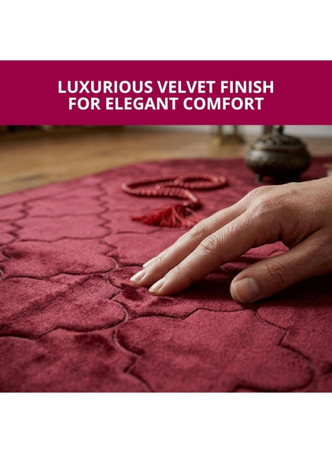 2 premium velvet prayer mats 70x110 cm - non-slip soft Muslim prayer mat with beads - comfortable Islamic prayer rug - ideal for daily use and gifting - red - Image 5