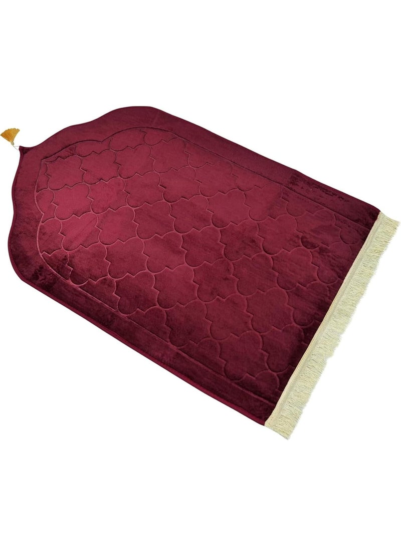 2 premium velvet prayer mats 70x110 cm - non-slip soft Muslim prayer mat with beads - comfortable Islamic prayer rug - ideal for daily use and gifting - red - Image 1